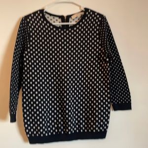 LOFT Navy Blue and White Dotted Sweater in Medium
